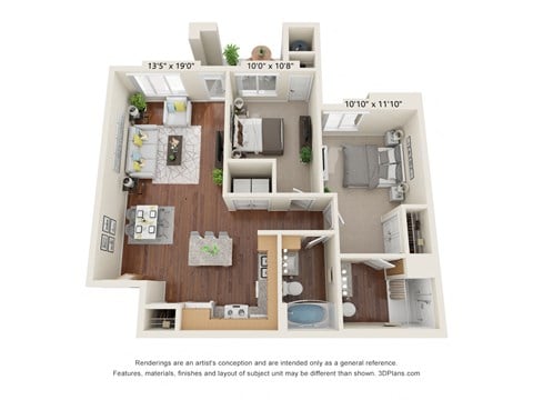 Floor plan for 2 beds, 2 baths, 918 sqft